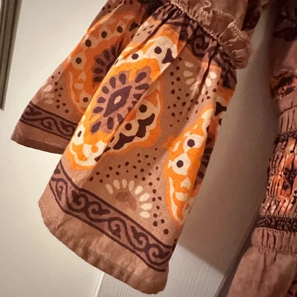 Bohemian Long Sleeve Dress in Brown Paisley size S - Picture 4 of 6